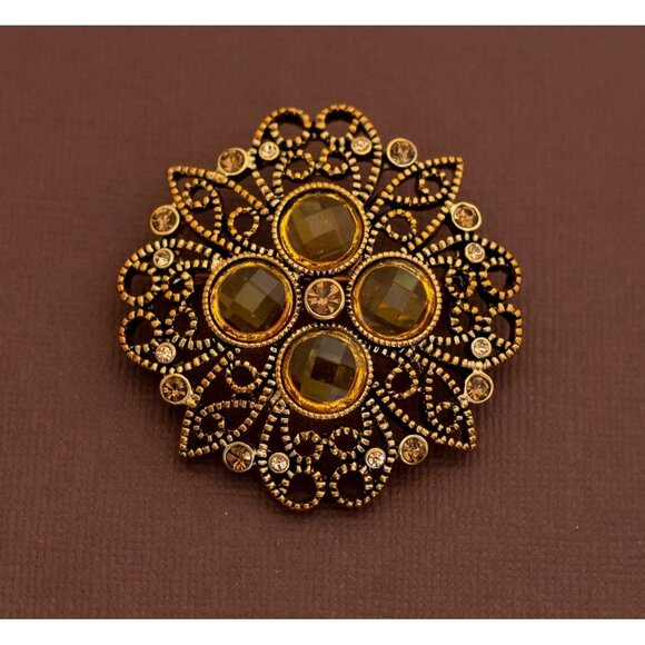 Vintage Art Nouveau Intricate Victorian Style Gold Tone Crest Brooch by PD - U20 - Picture 1 of 2